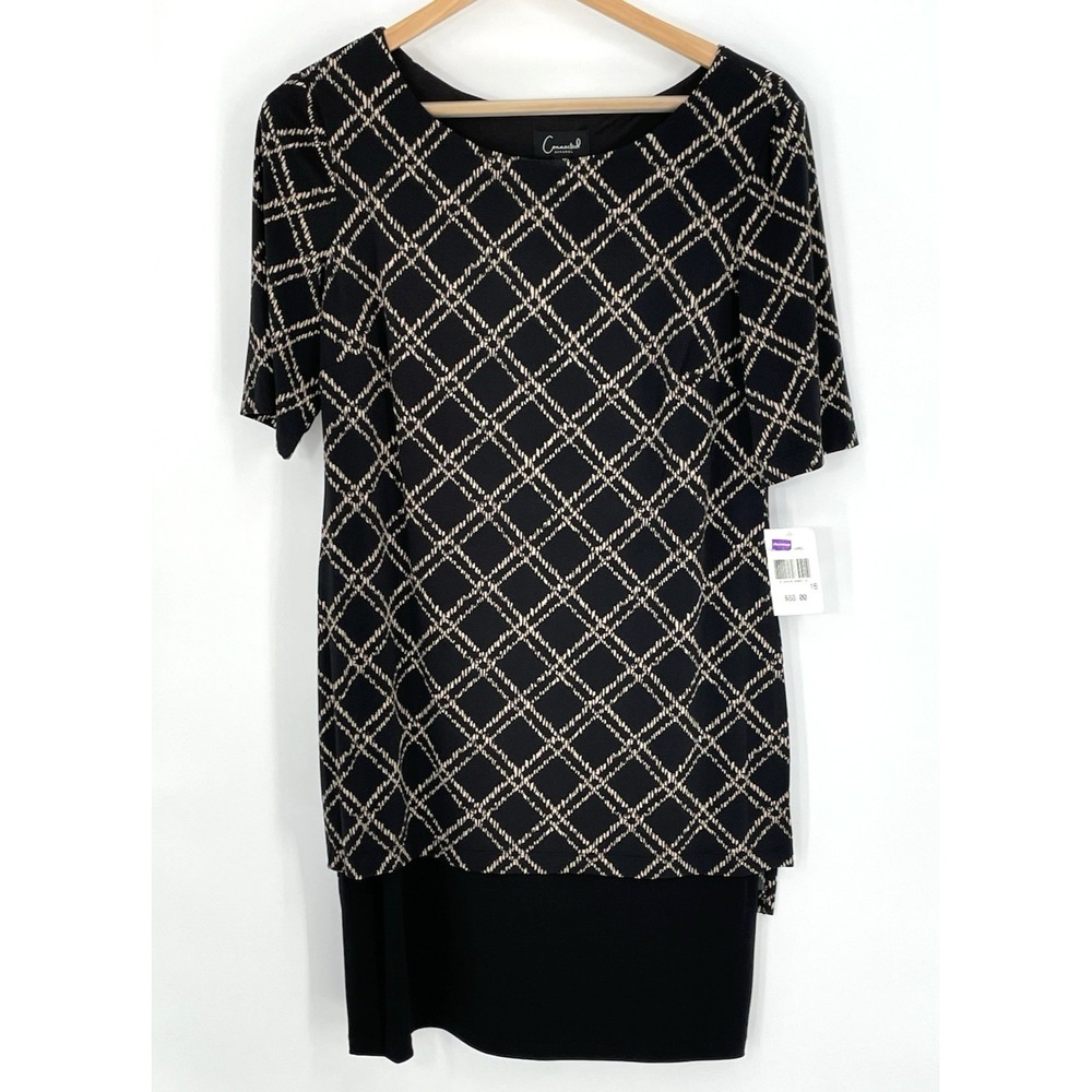 NOS Connected Apparel Women's Size 16 Layered Dress  Black Tan New With Tag $88